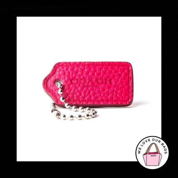 1.5" COACH NEW YORK Pink Pebbled Leather Nickel Fob Bag Charm Keychain Hang Tag - Picture 1 of 1